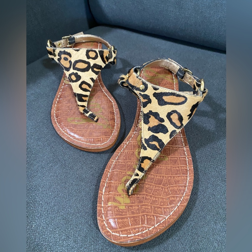 Sam Edelman Jude Leopard Print Calf Hair Thong Sandal - Picture 2 of 16